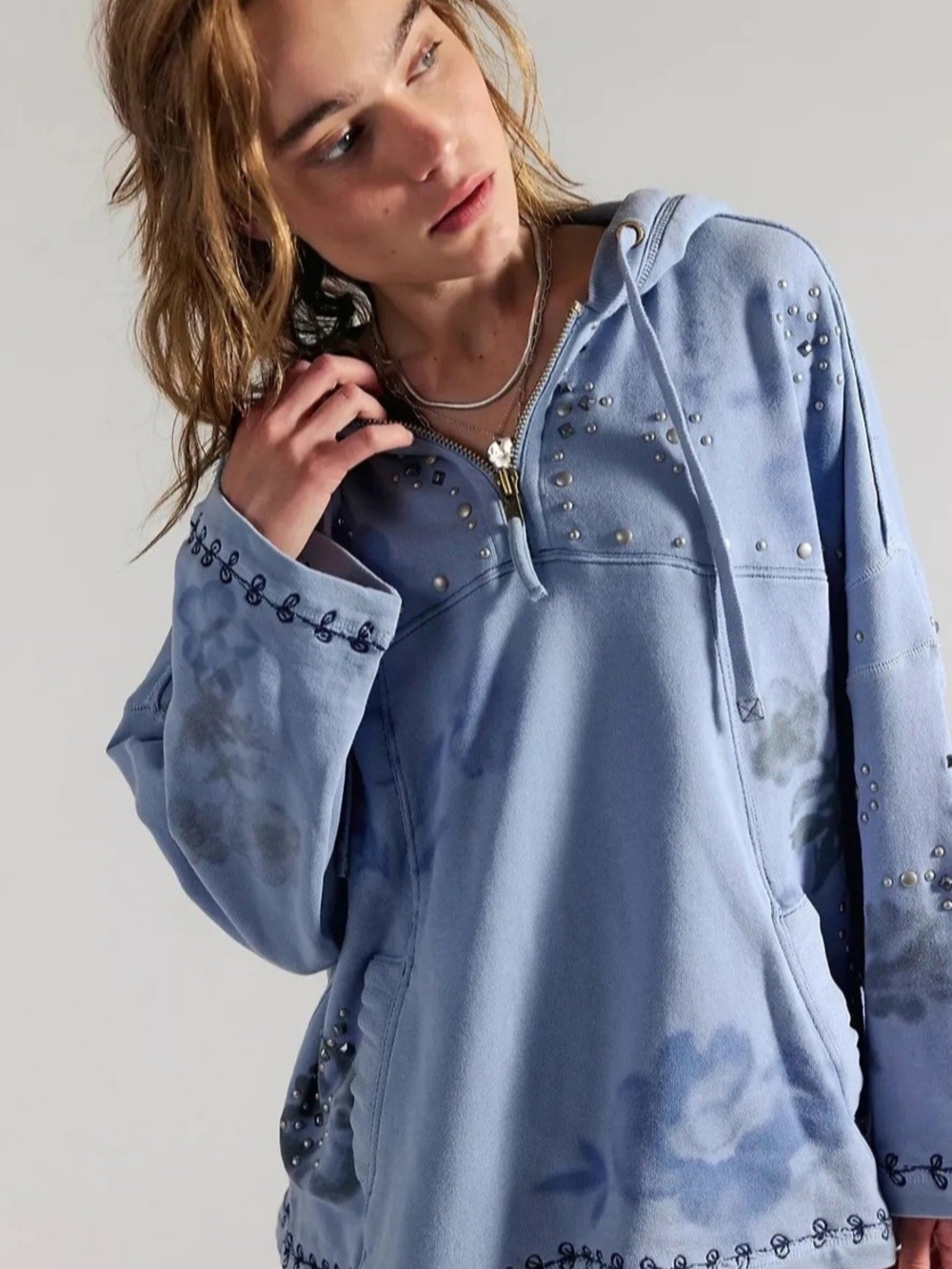 NWT! Free People We The Free Silver Half Zip Hoodie
